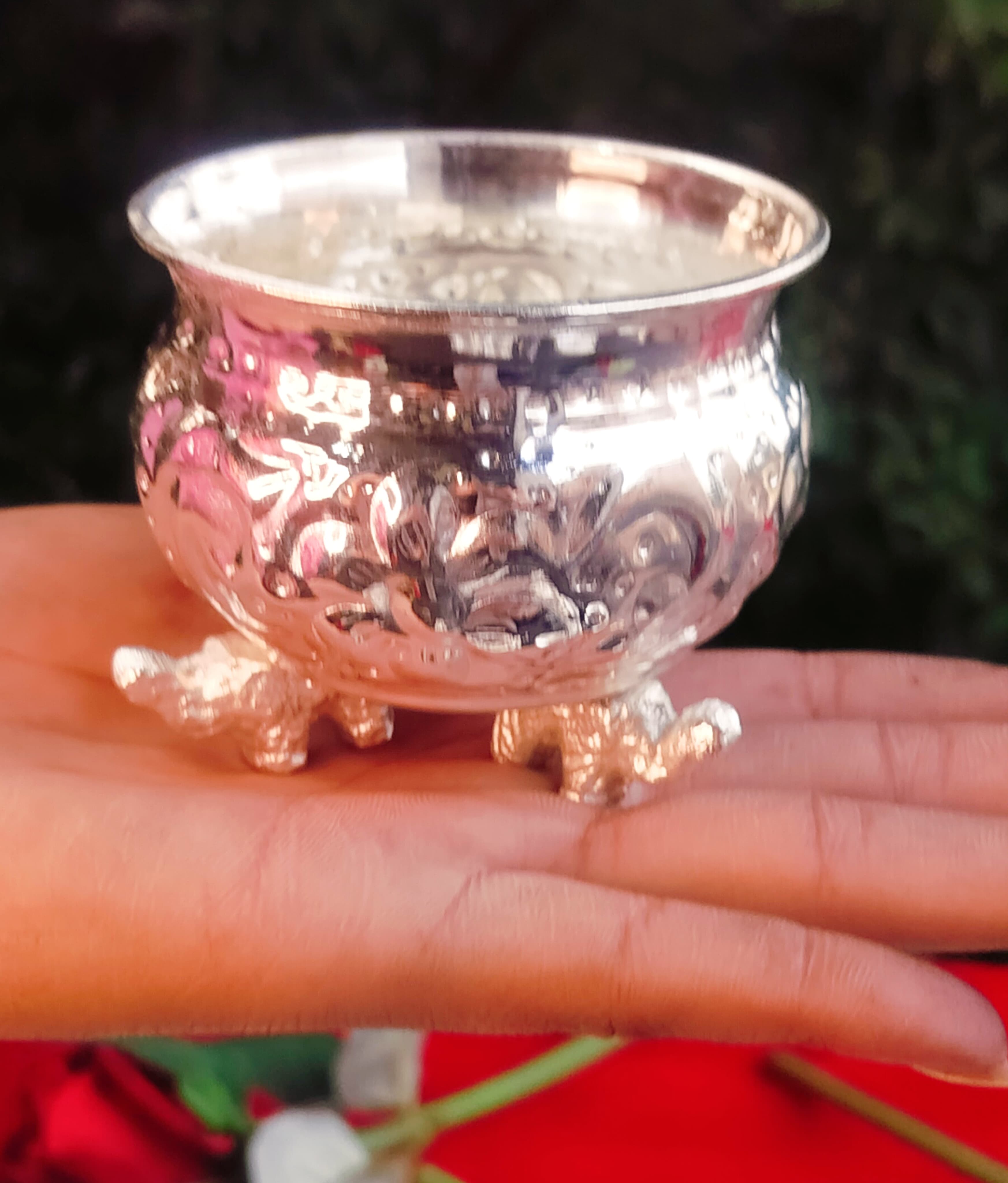 German Silver Combo Pooja thali Set of 9 Pieces Flower Tray Set